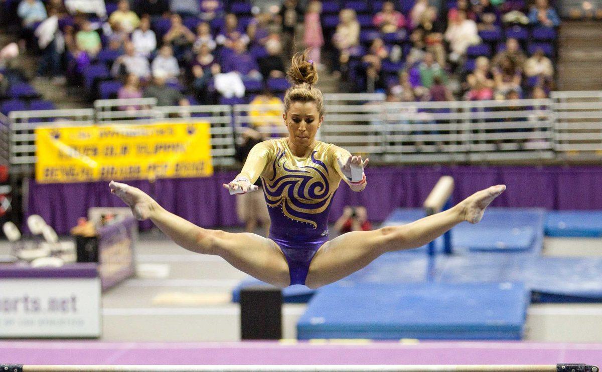 LSU senior Sabrina Franceschelli performs on the uneven bars Friday.