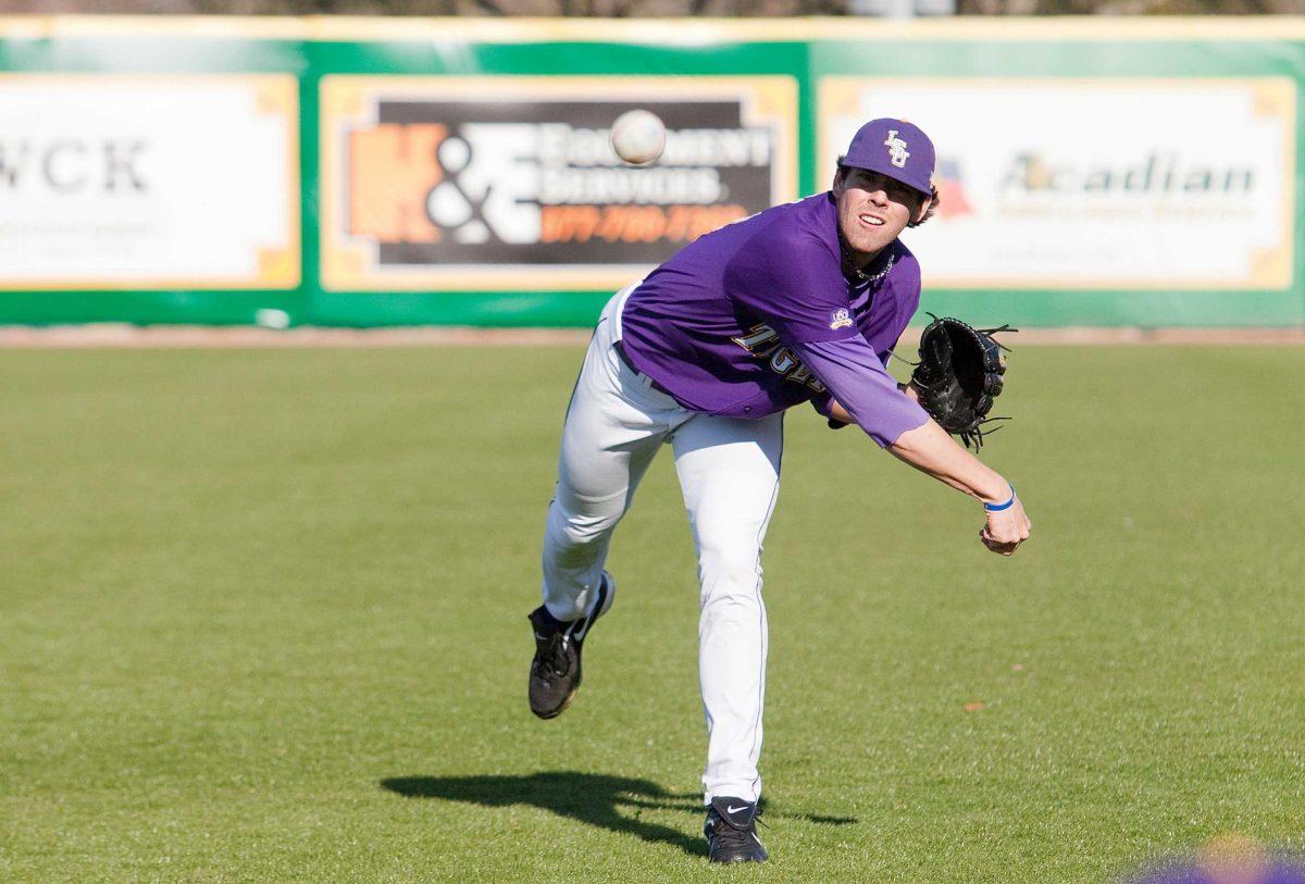 LSU junior pitcher Anthony Ranaudo throws Feb. 17 in practice in Alex Box Stadium.