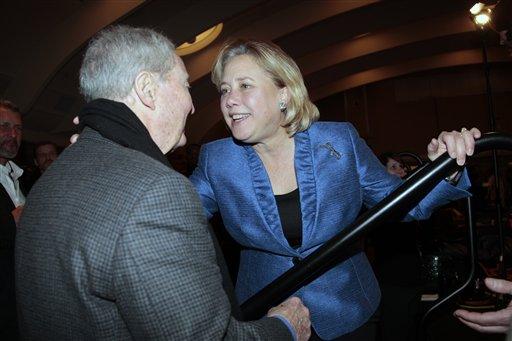 U.S. Sen. Mary Landrieu greets former President of the State Senate Sammy Nunez at her brother's election night campaign party in New Orleans, Saturday, Feb. 6, 2010. Landrieu was elected mayor of New Orleans. Landrieu's brother Mitch Landrieu was elected mayor of New Orleans.