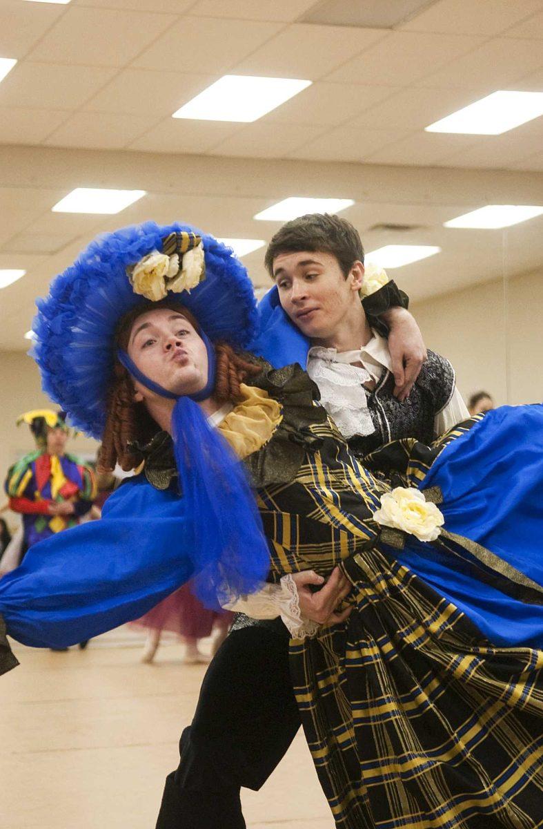 <p>General studies senior Travis Williams, left, and Baton Rouge High student Taylor Mitchell rehearse Sunday at The Dancer’s Workshop for the Baton Rouge Ballet Theatre’s production of “Cinderella.” The show is running this weekend.</p>