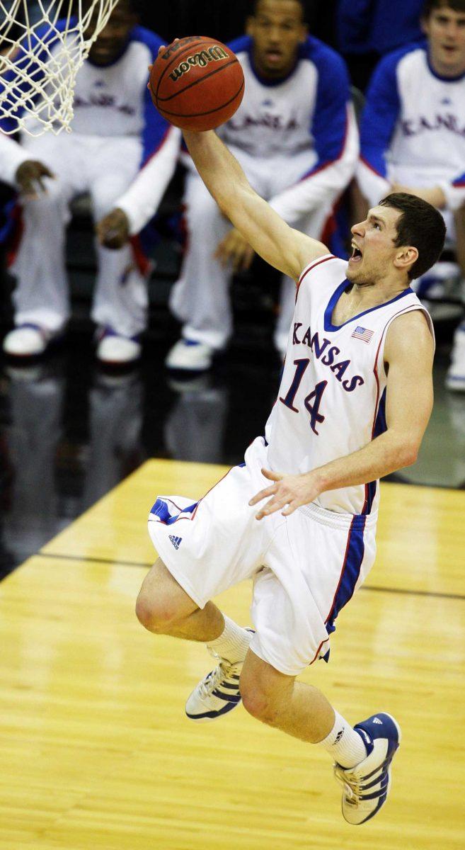 Kansas guard Tyrel Reed makes a basket during a game Sunday against Kansas State. Kansas is the tournament&#8217;s top seed.