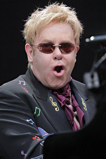 FILE - In this July 2, 2008 file photo, British Popstar Elton John during his open-air concert at the Gerry-Weber-Stadium in Halle, Germany.