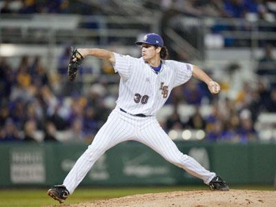 Sophomore pitcher Chris Matulis throws a pitch March 4 during a game against Pepperdine. The Tigers won, 7-4. Matulis is set to start Sunday&#8217;s game against the Volunteers. The Tigers have not won a series against Tennessee since 2006.