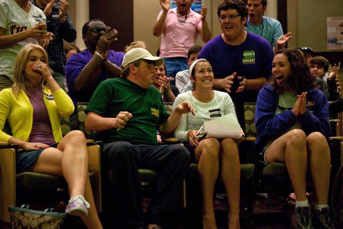 &#8220;StudentsFIRST&#8221; candidates J Hudson, left, and Dani Borel soak in the moment after winning the SG presidential election Wednesday.