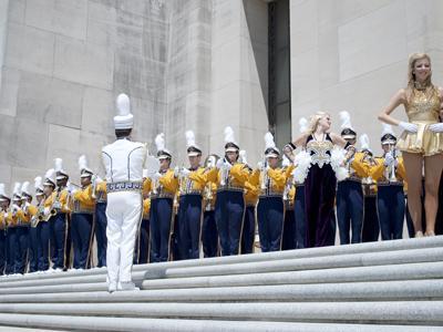 Tiger Band performs Thursday on the Capitol steps in celebration of LSU Day.