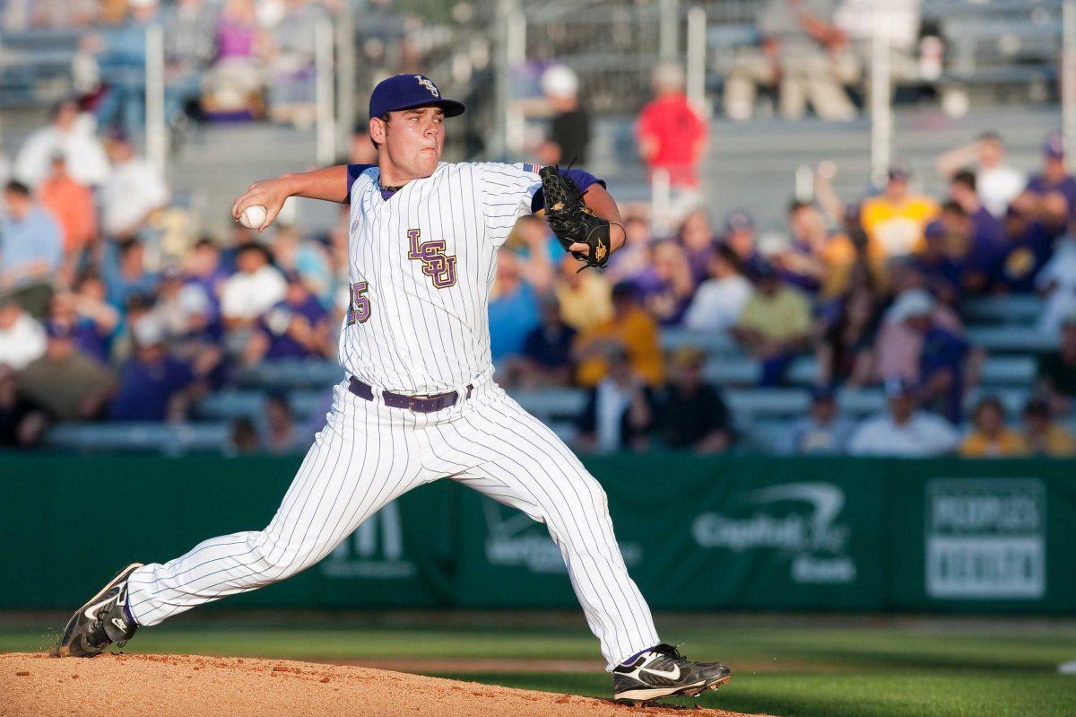 LSU sophomore pitcher Joey Bourgeois delivers a pitch Wednesday during the Tigers&#8217; 10-4 win against Tulane.