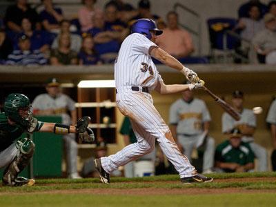 LSU senior first baseman Blake Dean swings at a pitch Tuesday during the Tigers&#8217; victory against Southeastern.