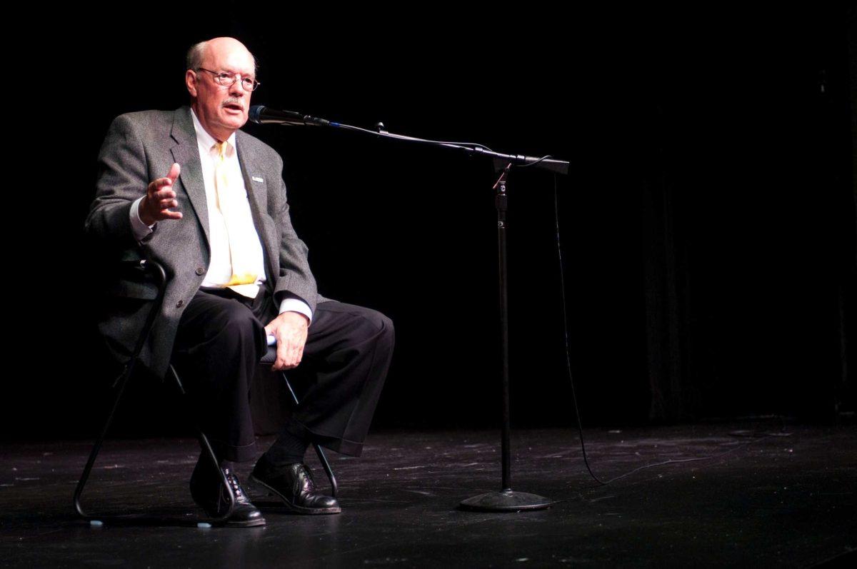 Chancellor Michael Martin answers questions about budget cuts Tuesday at the Faculty Senate-Chancellor Forum.