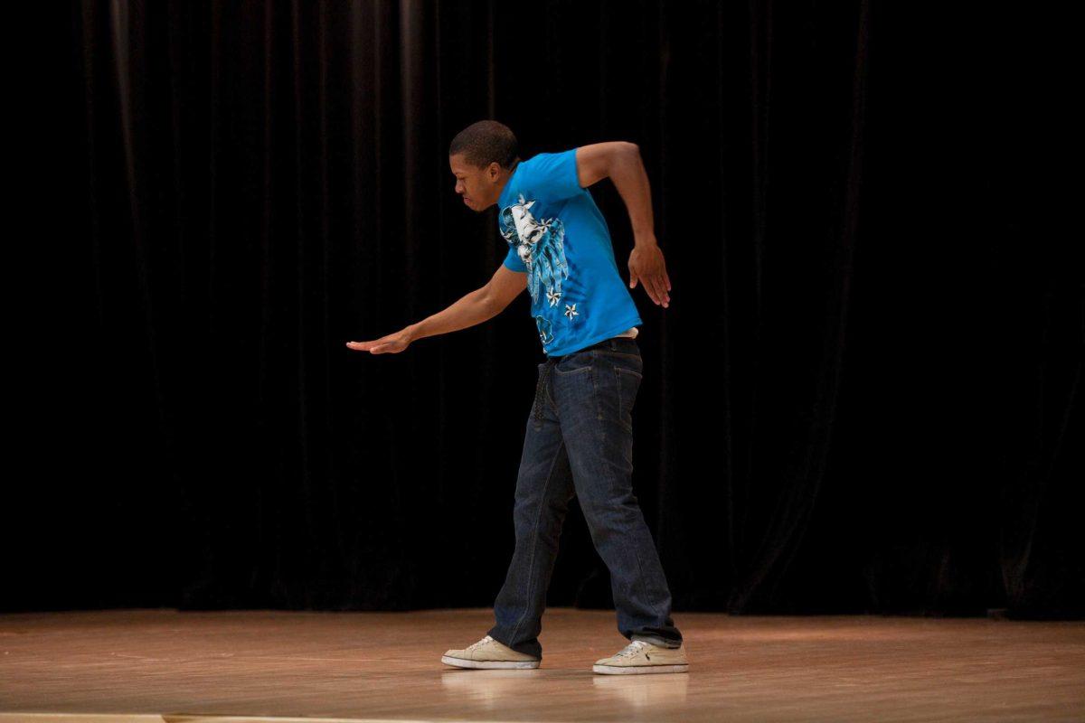 Mechanical engineering junior Marcus Toussaint dances Thursday night in the Student Union&#8217;s Cotillion Ballroom at the open auditions for &#8220;LSU&#8217;s Got Talent.&#8221;