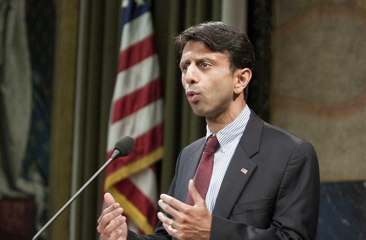 Gov. Bobby Jindal speaks at a press conference in April as the University prepared for the last mid-year budget cut. This year&#8217;s cuts could be of the same magnitude.