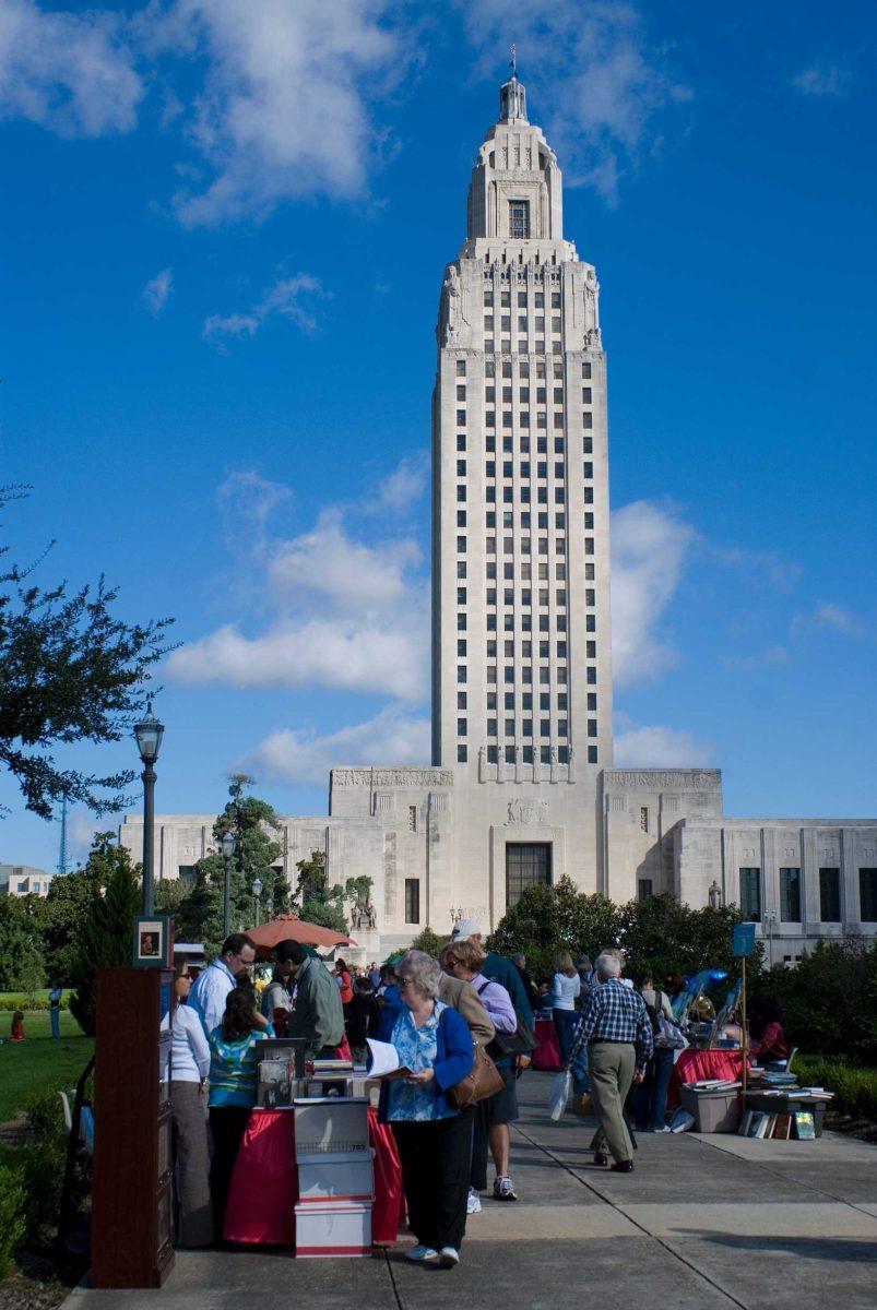 Louisiana Book Festival attendees visit vendors Oct. 17, 2009, set up in front of the Louisiana State Capitol. This year&#8217;s festival has been canceled.