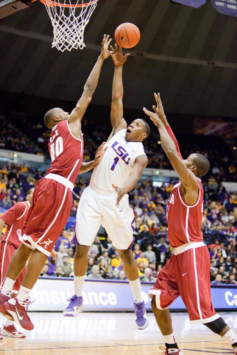 Former LSU forward Tasmin Mitchell fights for a basket Jan. 9 against Alabama. Mitchell got a call to join the Cleveland Cavaliers after going undrafted in the 2010 NBA Draft.