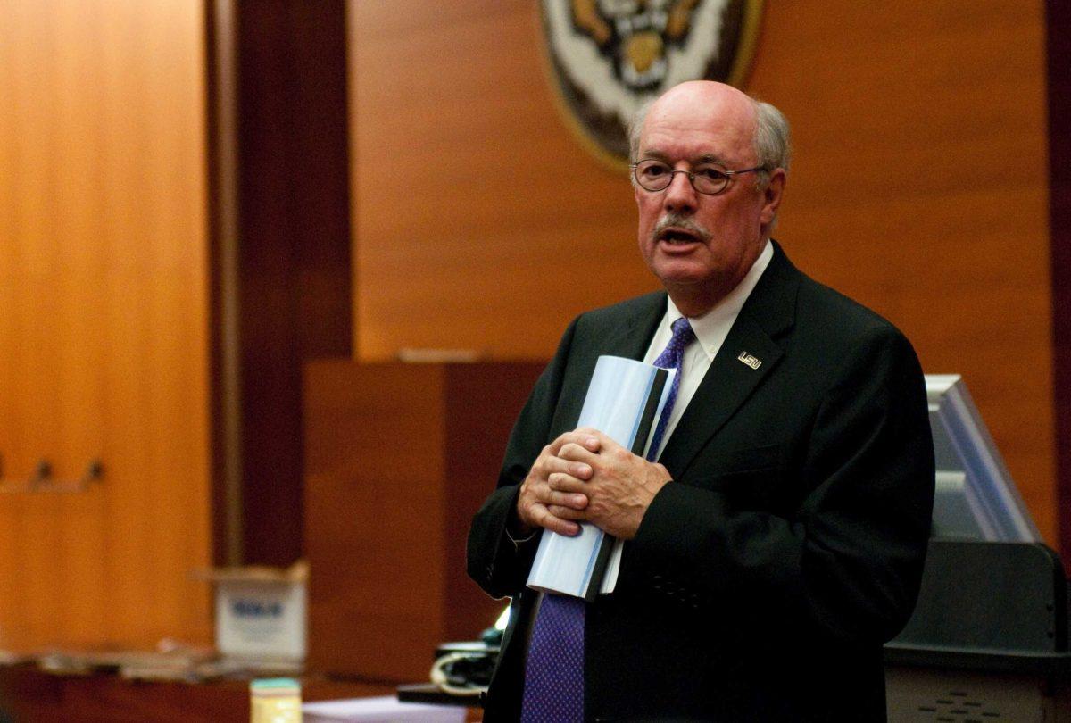 Chancellor Michael Martin discusses the University&#8217;s funding cuts and student activism Thursday at WhatNow Lsu in the Cox Communications Academic Center. The purpose of the event was kept secret until Thursday.