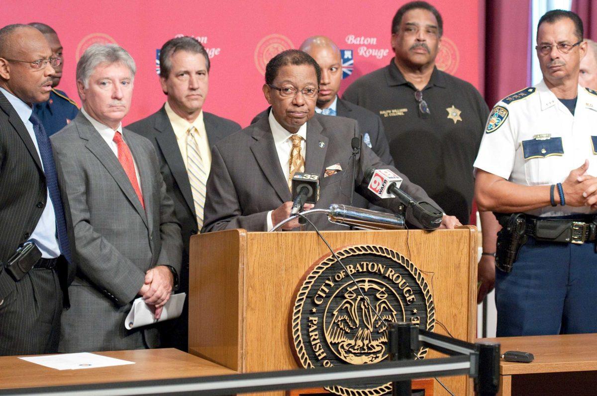 East Baton Rouge Mayor-President Kip Holden speaks Monday at EBR Parish City Hall about the new &#8220;Gas For Guns&#8221; program to help lower crime in EBR parish.