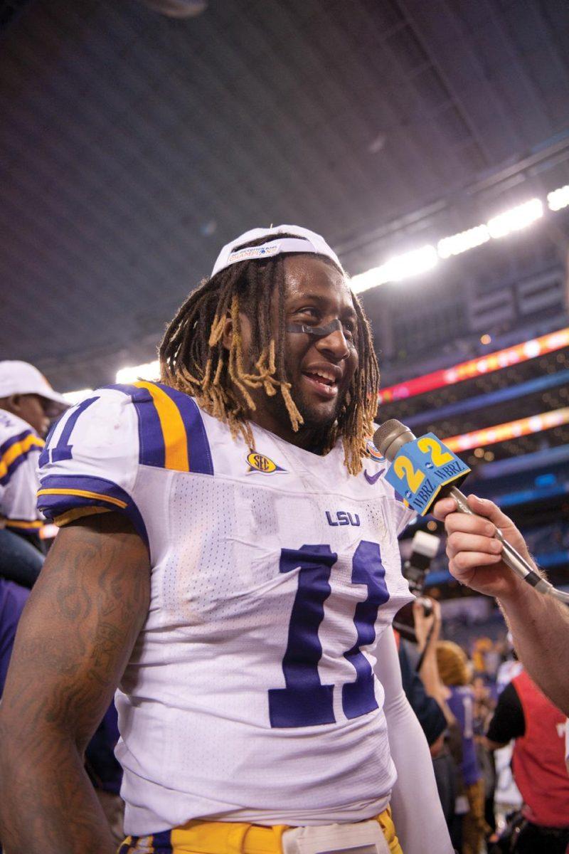 Former LSU linebacker Kelvin Sheppard is interviewed Jan. 7 after the Tigers&#8217; win against Texas A&amp;M in the Cotton Bowl. Sheppard will play in the Senior Bowl on Saturday.