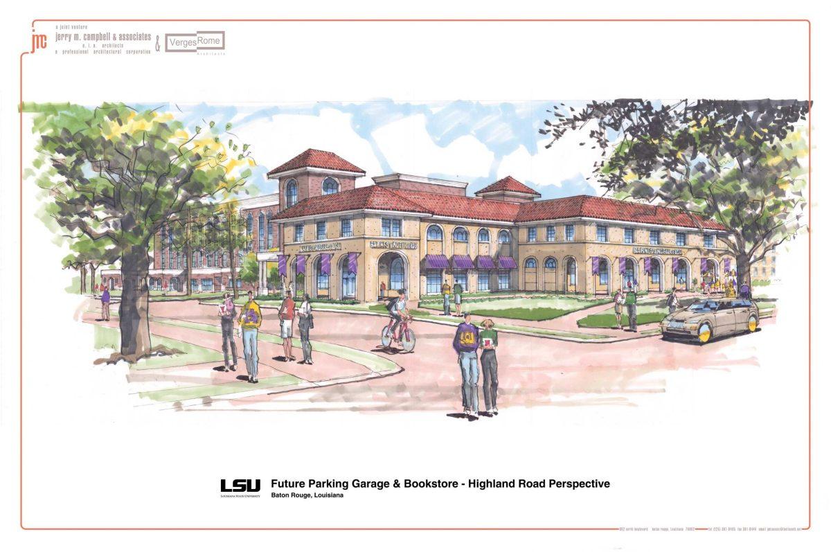 A rendering shows the University&#8217;s future parking garage that will be built across from the Student Union. Construction is expected to begin Jan. 31.