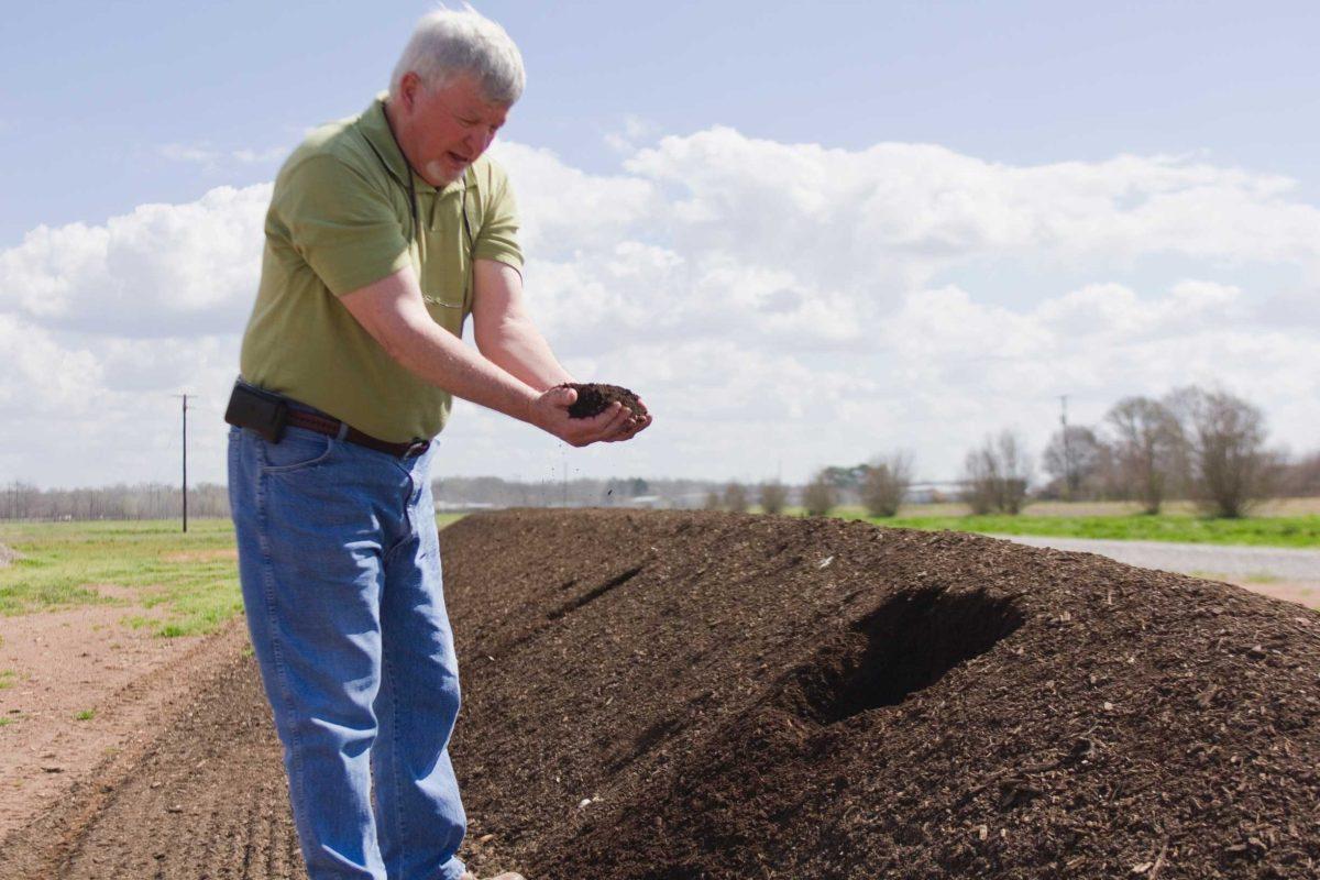 William Carney, head of LSU&#8217;s W.A. Callegari Environmental Center, describes the composting process Thursday. Composting first started on campus in 2008.