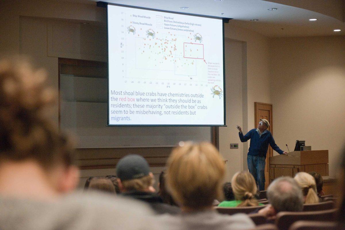 Bryan Fry, oceanography and coastal sciences professor, gives a lecture Friday entitled &#8220;Tuna Talk