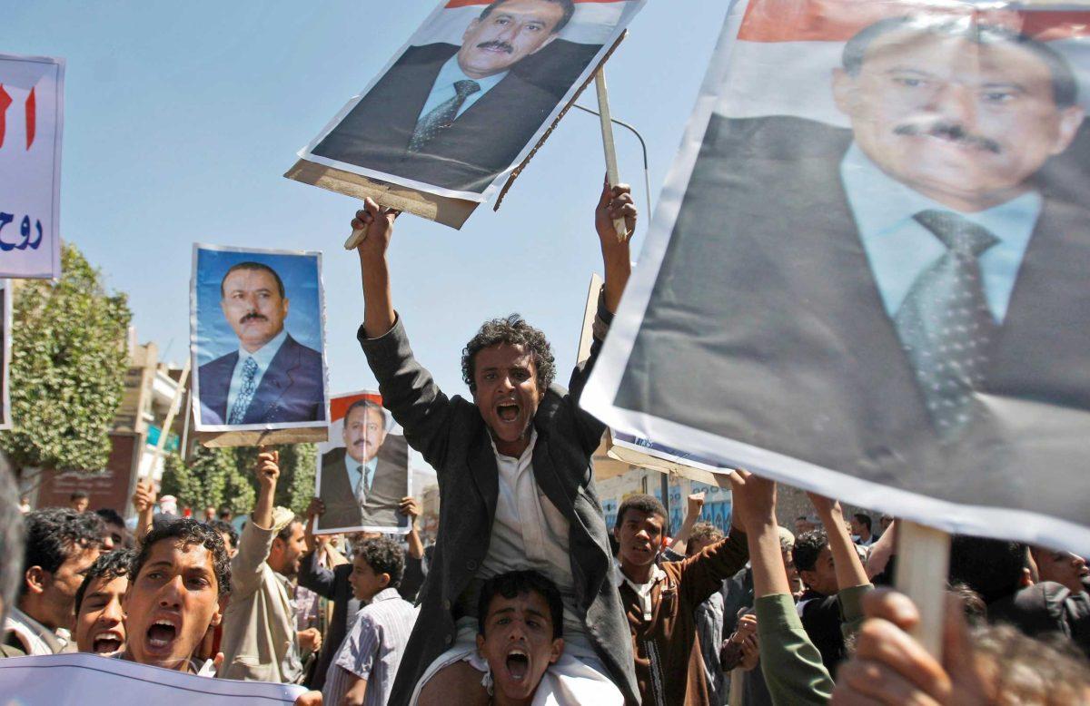 Supporters of the Yemeni government protest Monday in Sanaa, Yemen, during the fourth day of demonstrations inspired by the upheaval in Egypt.