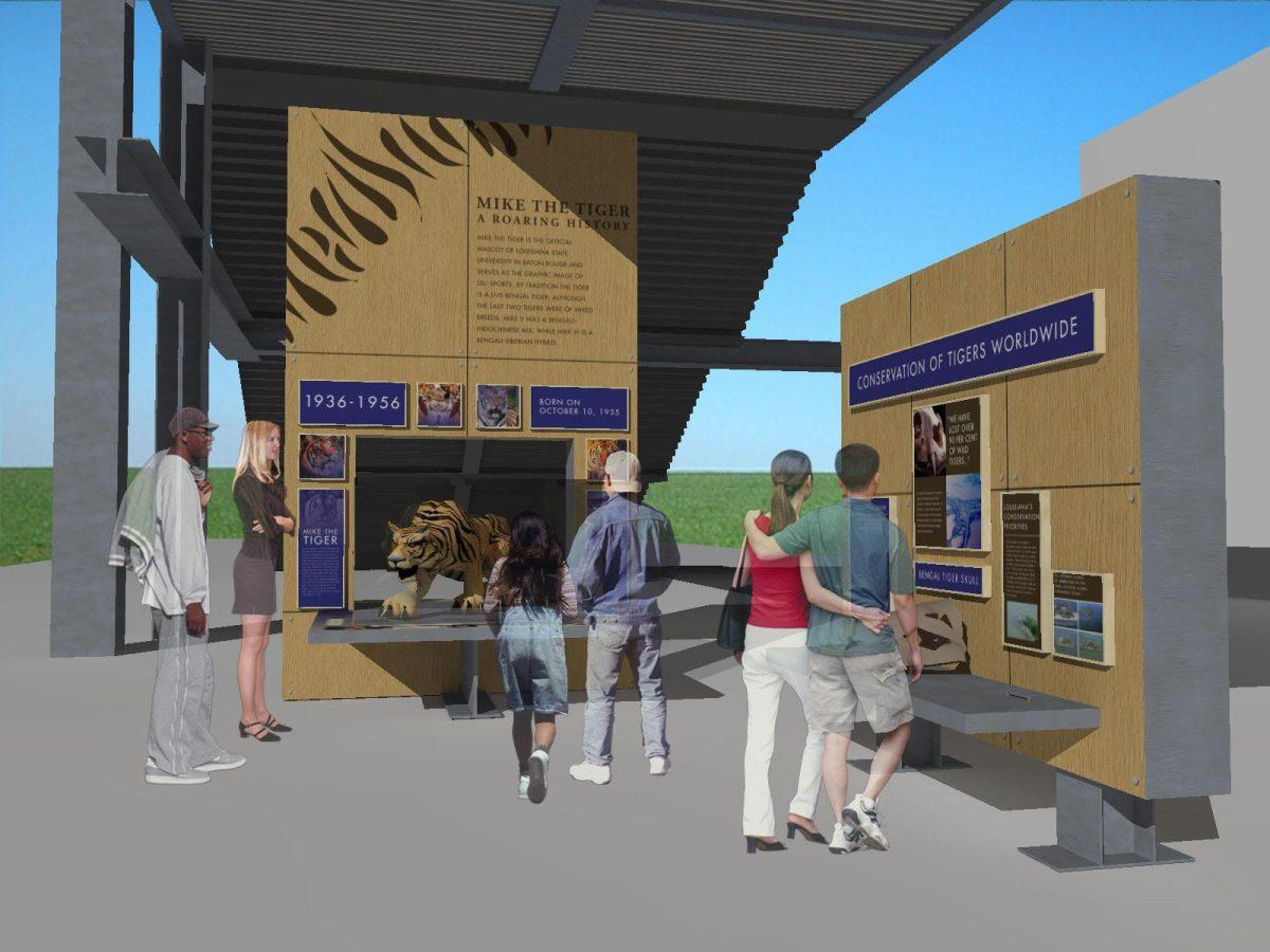 An artist&#8217;s rendering of the Mike the Tiger exhibit shows what the display may look like at Alex Box Stadium. Two identical exhibits should be completed by June.