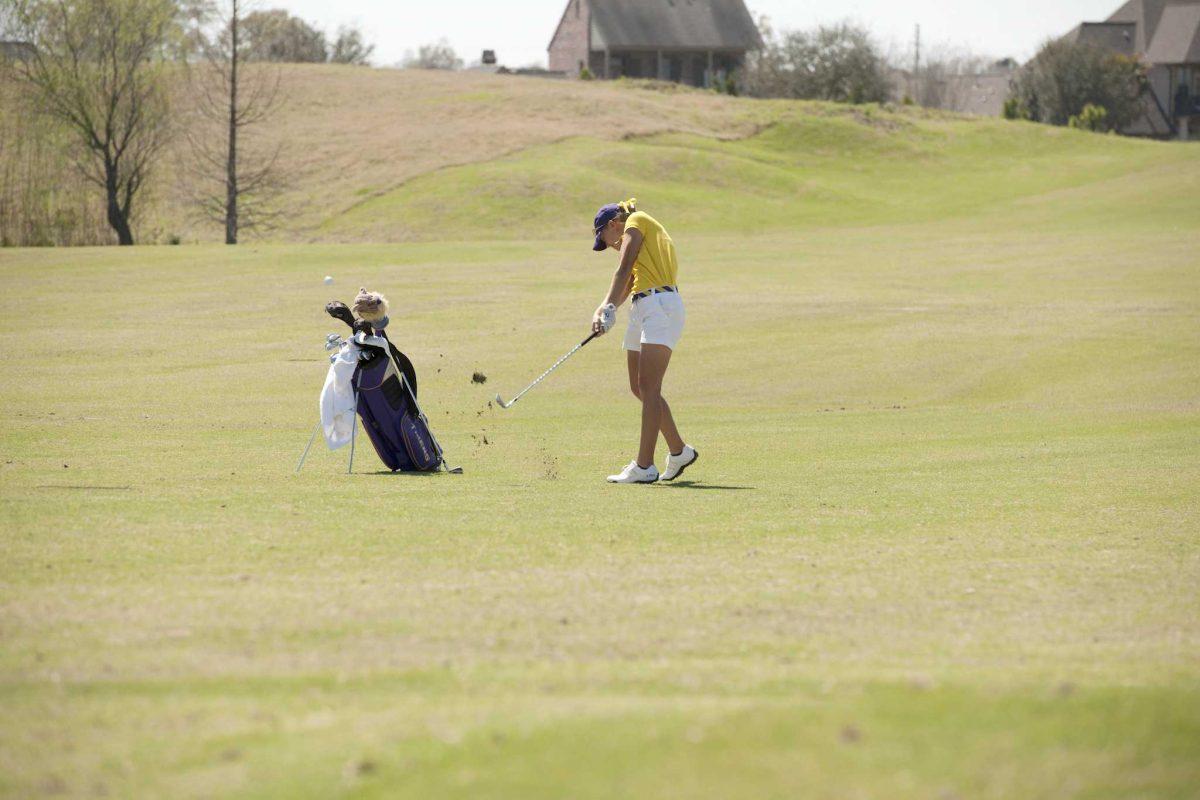 Megan McChrystal smacks a ball down the fairway Friday on the 11th hole during the LSU Golf Classic at the newly redesigned University Club golf course.