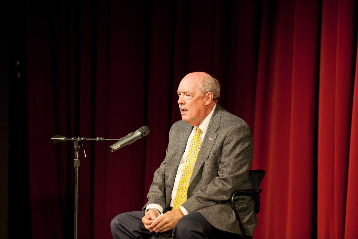 Chancellor Michael Martin discusses the University's financial situation Wednesday at the Chancellor-Faculty Senate Forum.