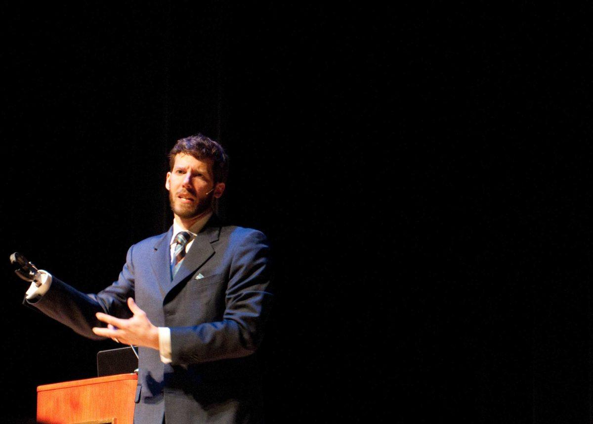 Aron Ralston speaks Tuesday at Delta Gamma&#8217;s lectureship series. Ralston was trapped for 127 hours in a canyon and had to amputate his own arm to free himself.