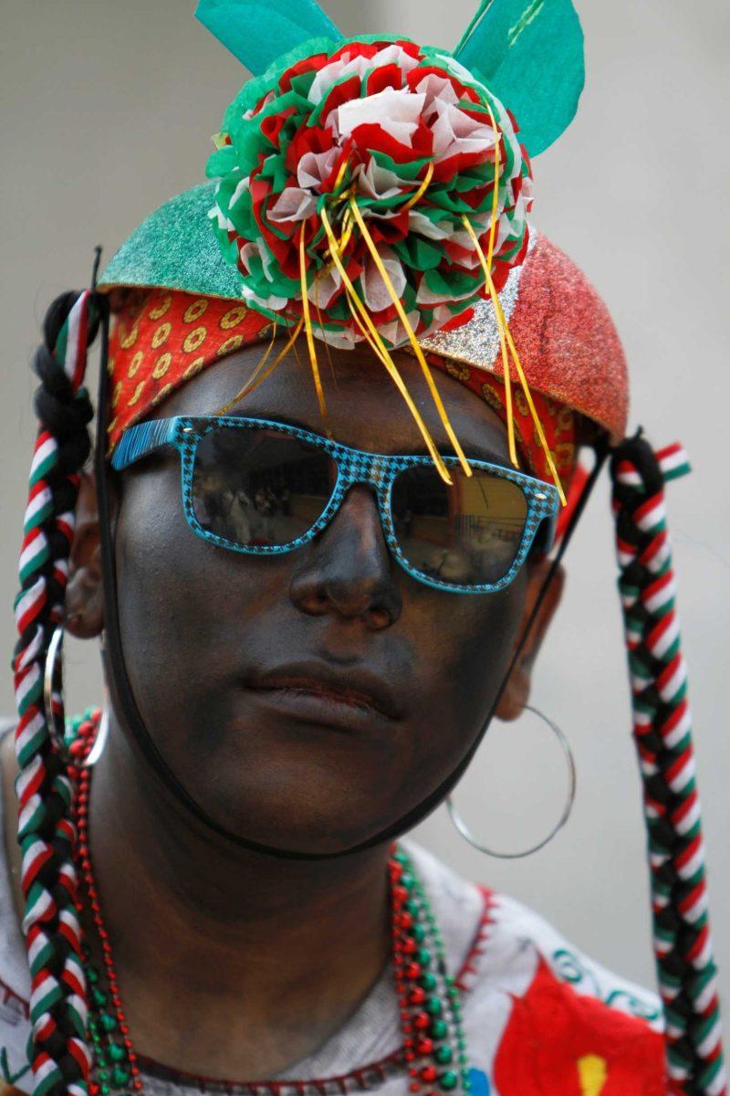 A man dressed as a female Mexican rebel takes part in a recreation of the Battle of Puebla on Thursday during Cinco de Mayo celebrations in Mexico.