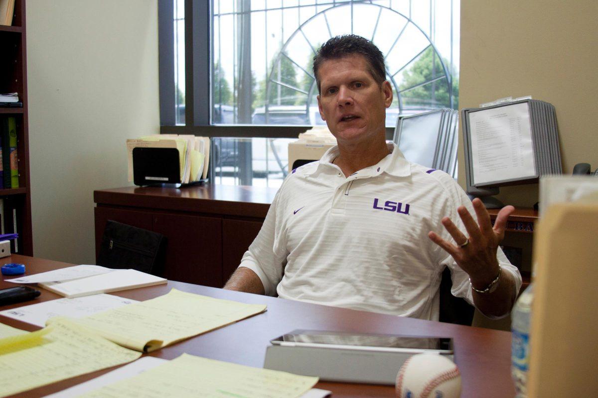 Alan Dunn, LSU baseball pitching coach, talks about the different aspects of his career in his Alex Box Stadium office Thursday.