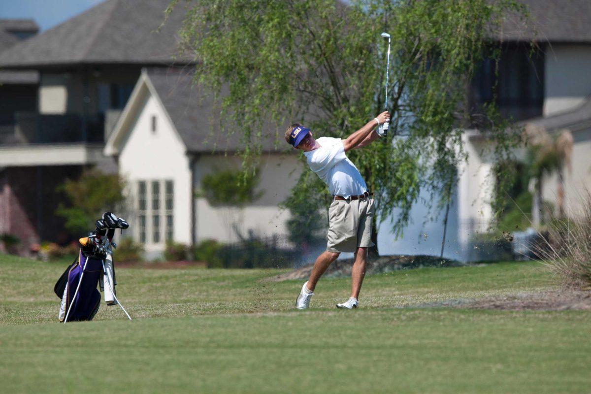 Former LSU golfer John Peterson watches a shot during the LSU National Invitational on April 3. Peterson tied for third.