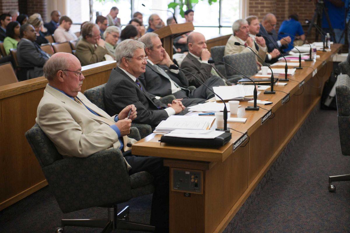 Chancellors from local universities attend the Board of Supervisors meeting Friday.