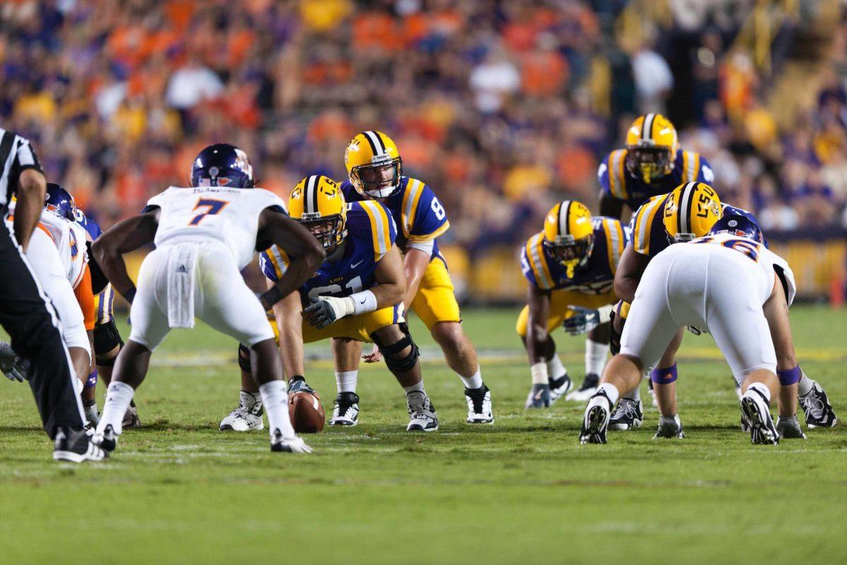 Sophomore quarterback Zach Mettenberger (8) prepares to take a snap during the second half of LSU&#8217;s home opener against Northwestern State. Mettenberger completed 8-of-11 passes for 92 yards and threw a 19-yard touchdown pass to sophomore receiver Kadron Boone. Mettenberger was inserted into the game at the start of the second half.