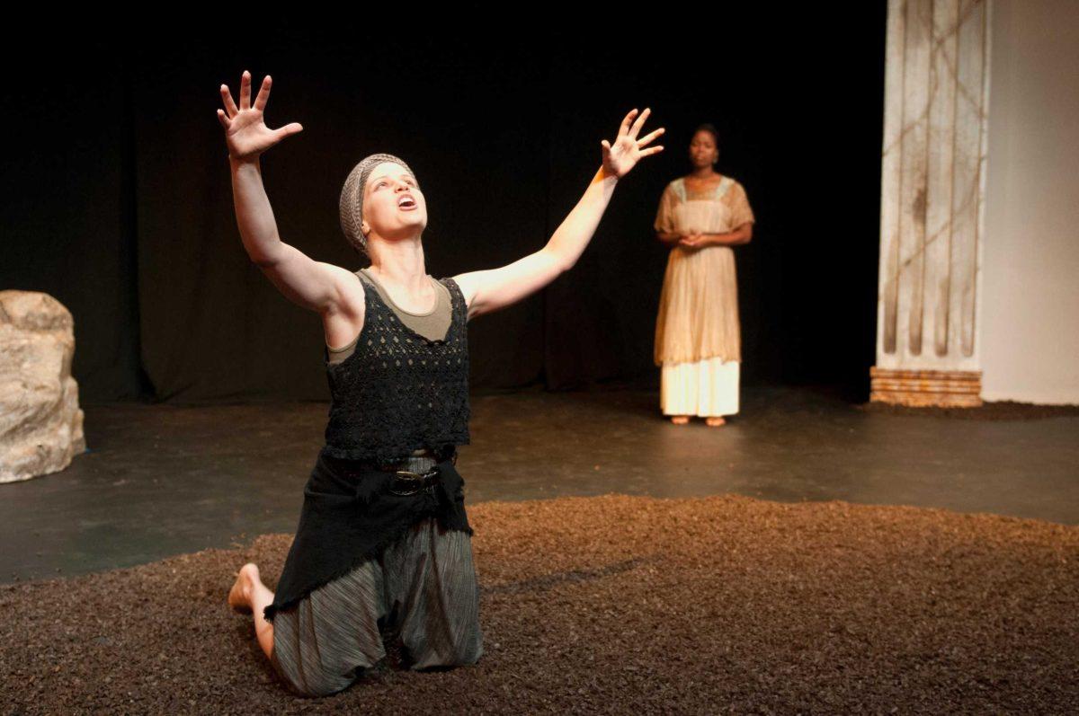 LSU theatre grad student Katrina Despain rehearses &#8220;Electra,&#8221; a Greek tragedy by Sophocles, Monday in the Studio Theatre of the Music and Dramatic Arts Building.