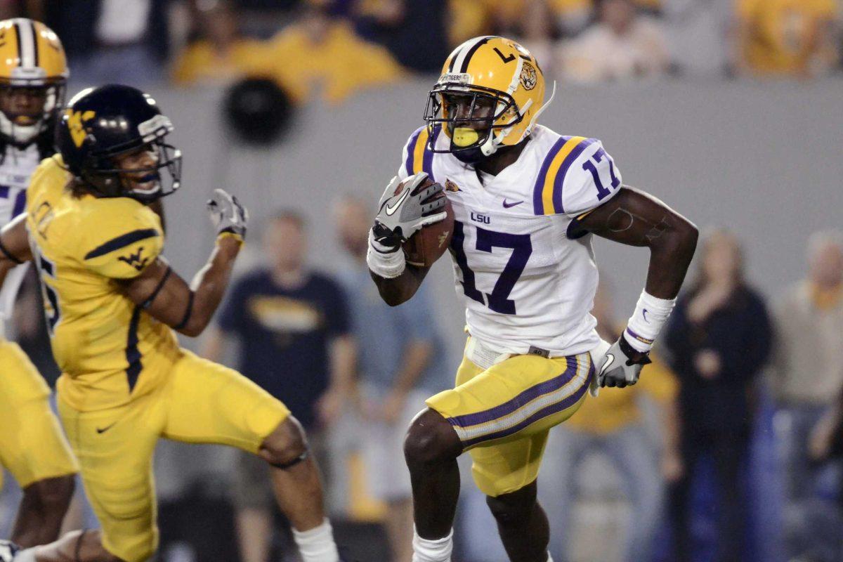 LSU junior quarterback Morris Claiborne returns a kickoff for a touchdown Saturday during the Tigers&#8217; 47-21 victory against West Virginia in Morgantown, W.Va.