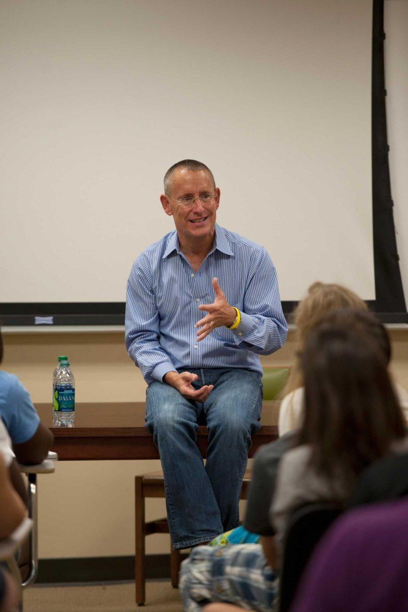 Chris Boneau, a University alumnus, conducts a workshop on networking to students in the college of Music and Dramatic Arts on Friday evening in the Music and Dramatic Arts building.