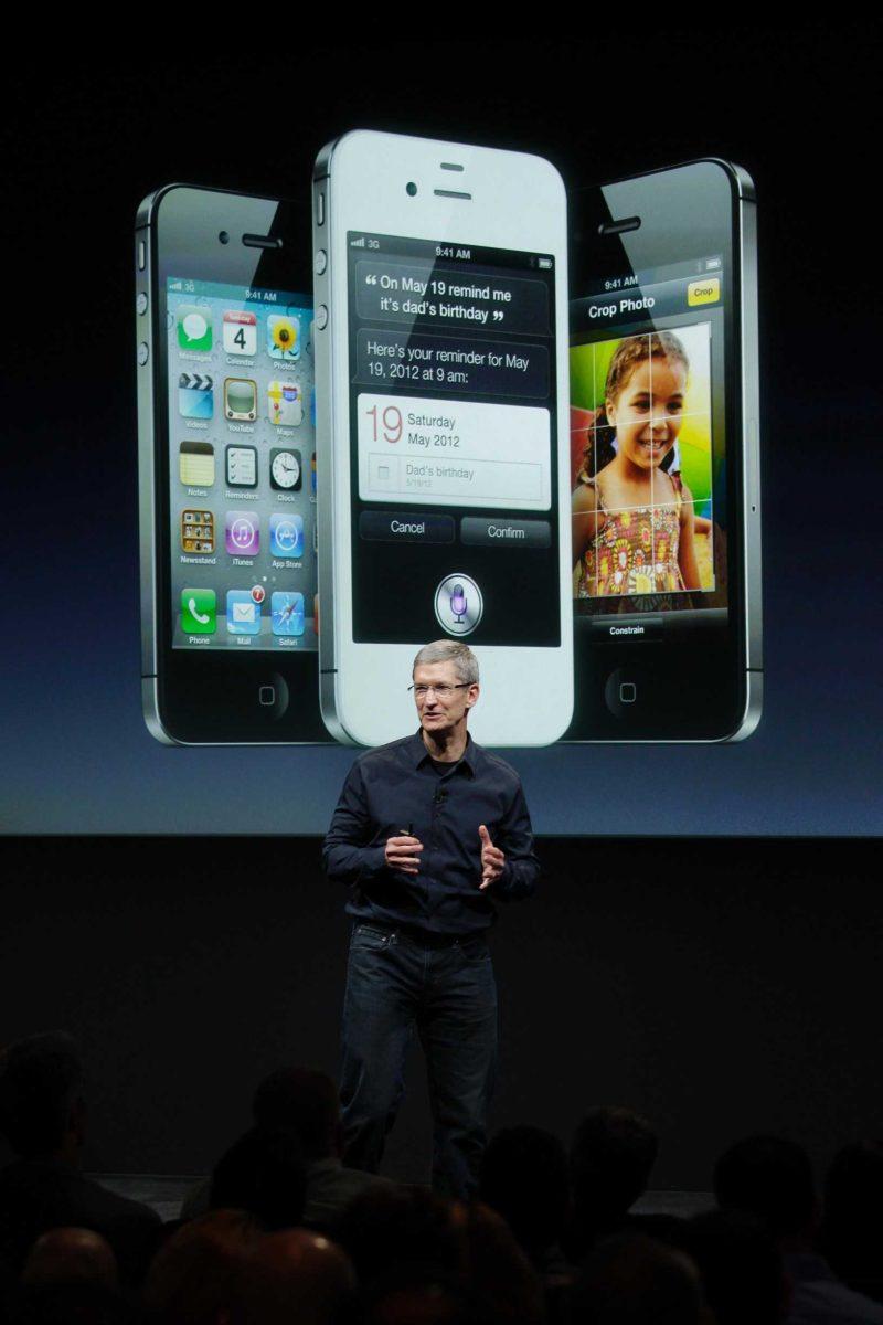 Apple CEO Tim Cook talks about the iPhone 4S during an announcement at Apple headquarters in Cupertino, Calif., Tuesday, Oct. 4, 2011.