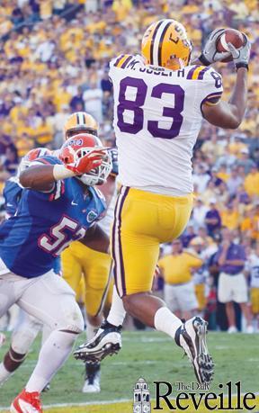 Senior tight end Mitch Joseph scores a touchdown during the game Saturday against Florida in Tiger Stadium. The Tigers won 41-11.