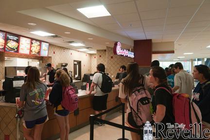 Students brace for long lines during lunch in the Tiger Lair at Chick-Fil-A.