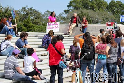 Protestors gather at the Capitol Building to participate in the Occupy Baton Rouge movement. About 50 protestors attended the event on the front steps of the Capitol.