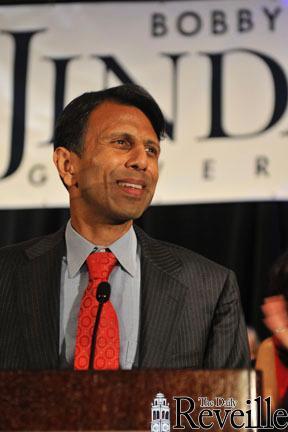 Bobby Jindal radiates as he gives a brief speech at his re-election party in the Reniassance Hotel on Saturday night.