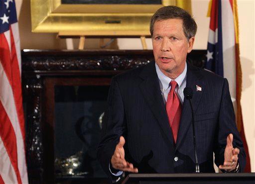 Ohio Gov. John Kasich speaks about Issue 2 and election results at a news conference Tuesday, Nov. 8, 2011, in Columbus, Ohio. Ohio voters on Tuesday rejected a new law restricting the collective bargaining abilities of public employee unions in an unusually vigorous off-year election that drew attention across the nation. Voters also approved a constitutional amendment intended to keep government from requiring Ohioans to participate in any health care system. (AP Photo/Jay LaPrete)