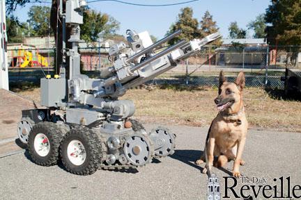 The Baton Rouge Police Department utilizes a bomb robot and a bomb hound named Tyra to handle situations that could threaten the lives of officers.