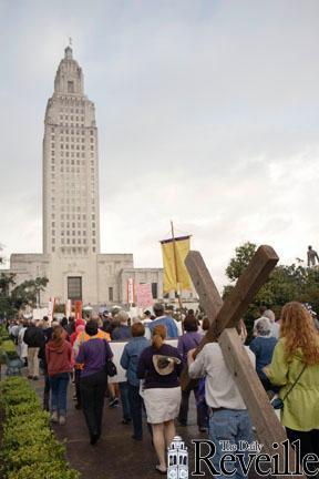 Pro-life activists from around the state march to the State Capitol in Baton Rouge on Saturday as part of the Louisiana Life March.