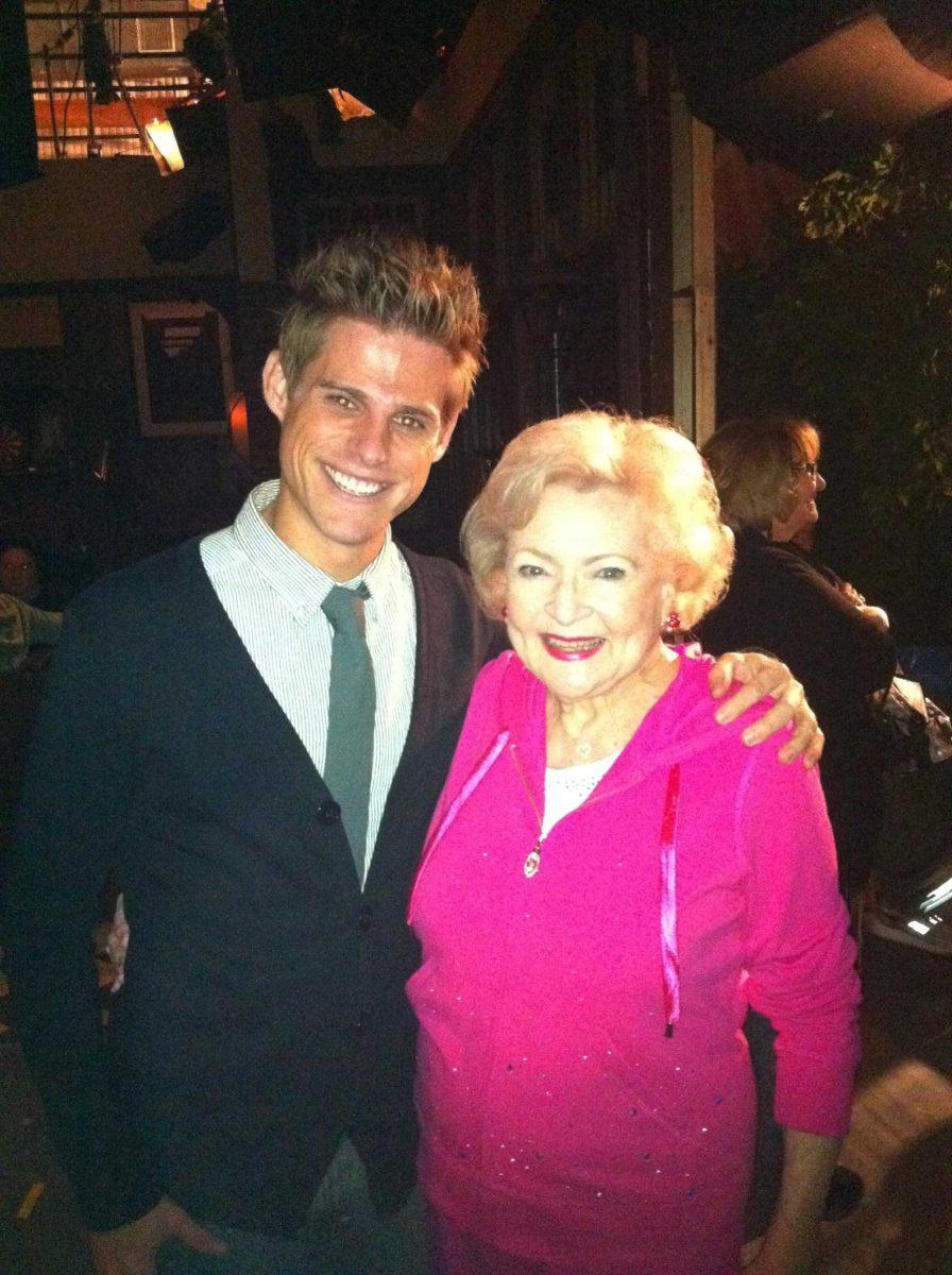 Nathan Frizzell with Betty White on the set of &#8220;Hot In Cleveland&#8221; in November.