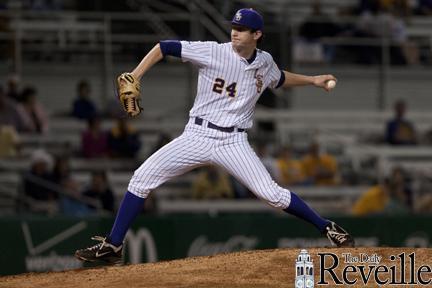 LSU freshman pitcher Cody Glenn throws a pitch Tuesday in the Tigers&#8217; 17-10 victory against Grambling at Alex Box Stadium.