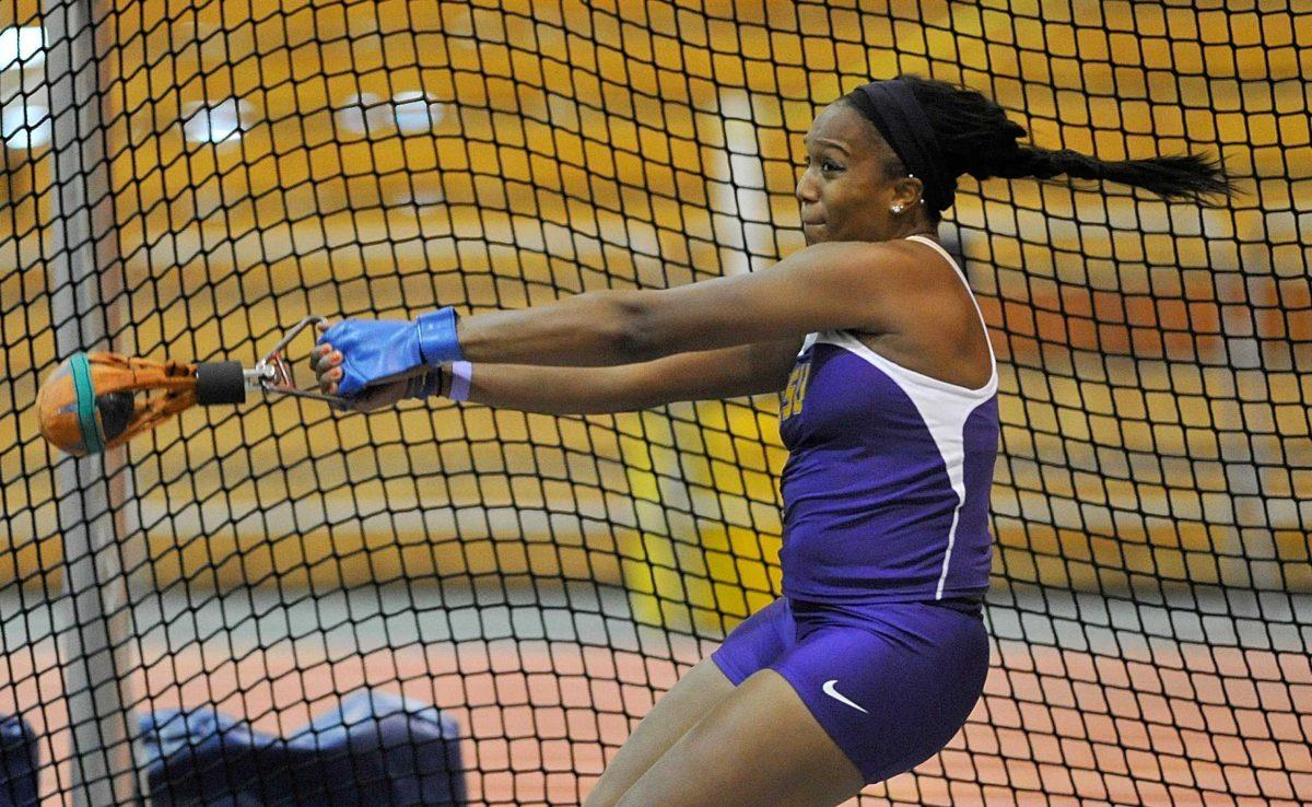 LSU sophomore weight thrower Denise Hinton has set a new record five times this season and is the nation&#8217;s No. 6 weight thrower.