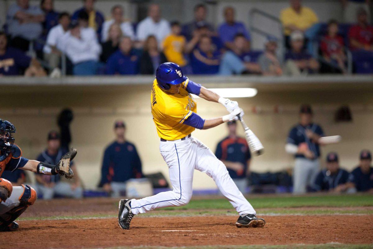 Former LSU baseball player Mikie Mahtook swings at a pitch April 15, 2011, during the Tigers&#8217; 8-7 loss to Auburn at Alex Box Stadium.