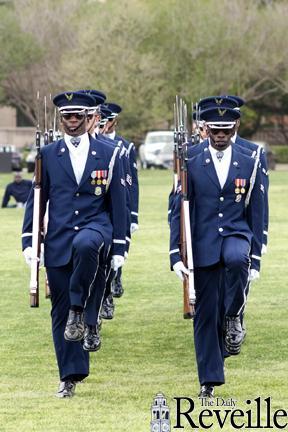 The United States Air Force Honor Guard marches as part of their drill routine Thursday on the Parade Ground.