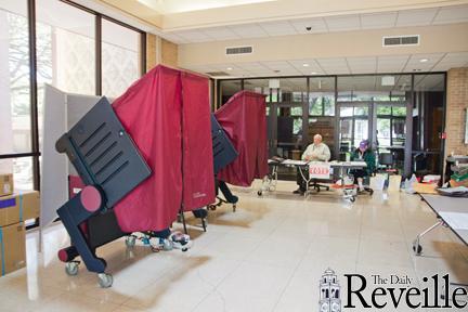 Voting booths are set up in the LSU Lab School in preparation for Saturday&#8217;s Republican primary election.