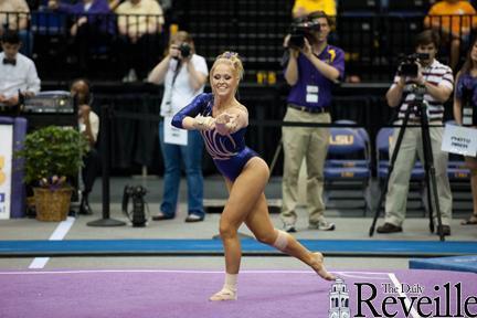 LSU senior gymnast Ashley Lee performs on the floor Friday during her last performance in the PMAC.